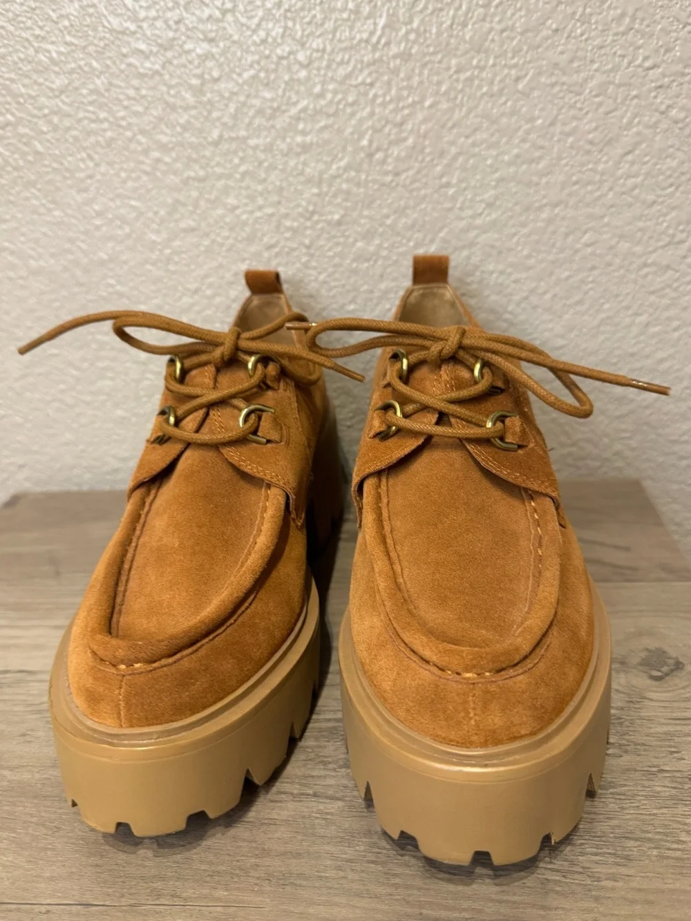 Sam Edelman Monna Cognac Suede Lug Sole Platform Oxford Shoes Size 9